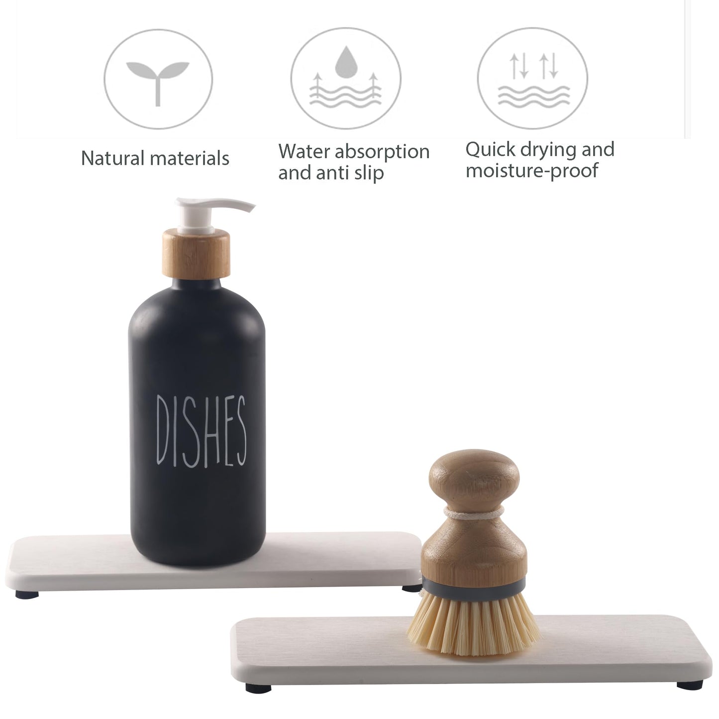 NiuYichee 2 Pcs Water Absorbing Stone Trays, Kitchen/Bathroom Sink Soap Dish, Diatomite Tray Used for Hand Soap & Cosmetic Bottles in The Modern Home, 3.54" W x 9" L, White