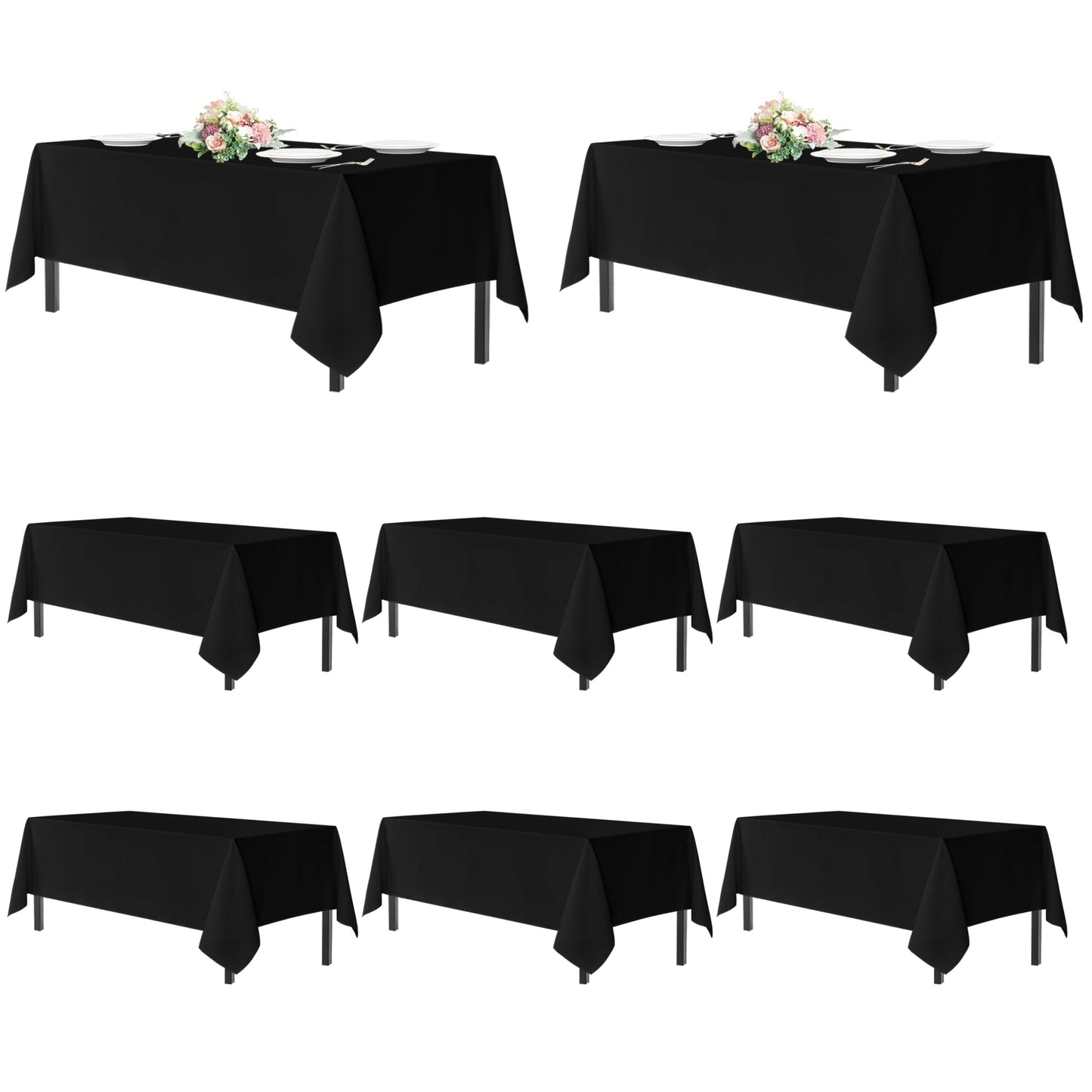 sancua Black Tablecloths for 6 Foot Rectangle Tables, 8 Pack - Washable Polyester Fabric Table Cloth, Reusable Table Covers for Wedding Party, Birthday, Banquet Reception, 54x108 Inch