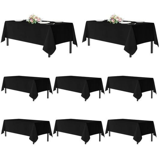 sancua Black Tablecloths for 6 Foot Rectangle Tables, 8 Pack - Washable Polyester Fabric Table Cloth, Reusable Table Covers for Wedding Party, Birthday, Banquet Reception, 54x108 Inch