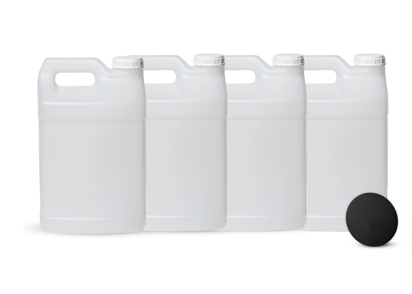 FastRack 2.5 Gallon Water Jug (Pack of 4) w/ 1 Black Rubber Cap Gripper | Reusable Plastic Jug with lid for Liquids | Heavy-Duty Water Container for Storage, Camping | BPA-Free Gallon Jugs with Lids