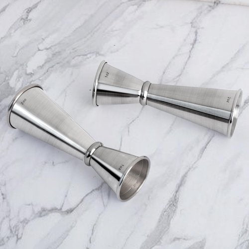 Briout Jigger for Bartending, 2Pcs Double Cocktail Jigger Japanese Premium 304 Food Grade Stainless Steel Jigger 2 OZ 1 OZ with Measurements Inside, Silver