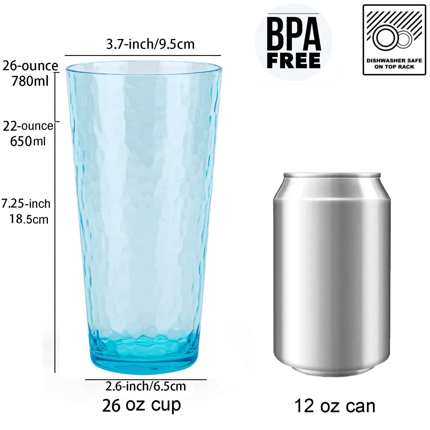 26-ounce Acrylic Highball Glasses Plastic Tumbler Larger Drinking Glasses, set of 6 Multicolor