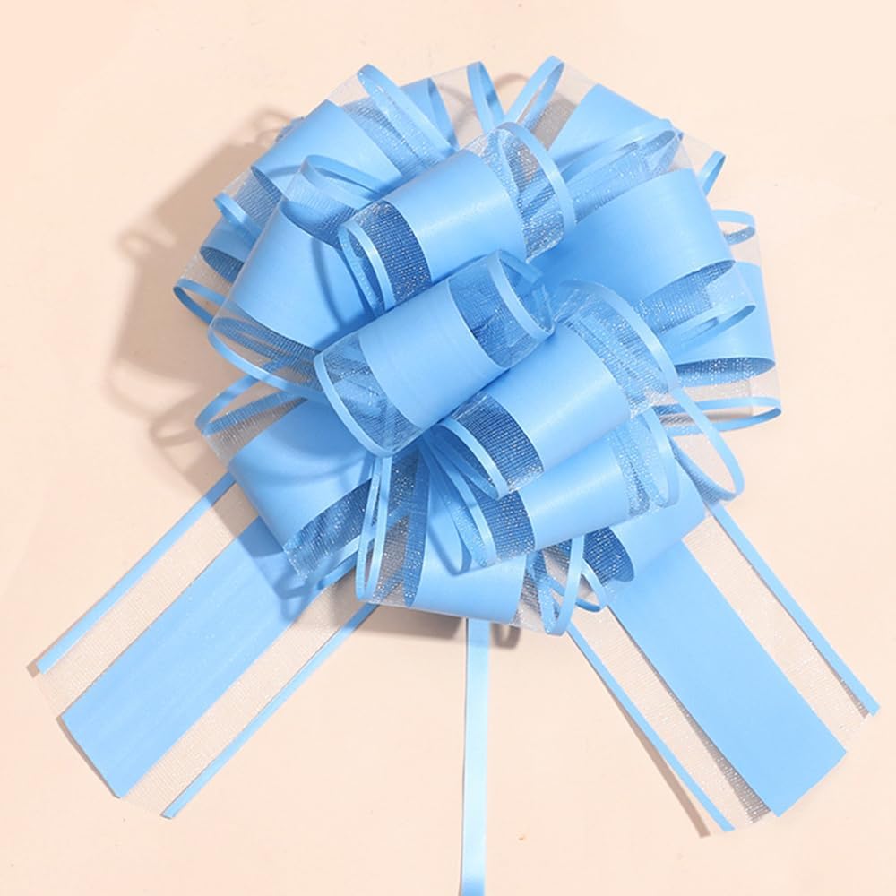 Skiennix 6-Inch Sky Blue Pull Bows - Perfect for Gift Wrapping & Flower Decorations | Set of 6