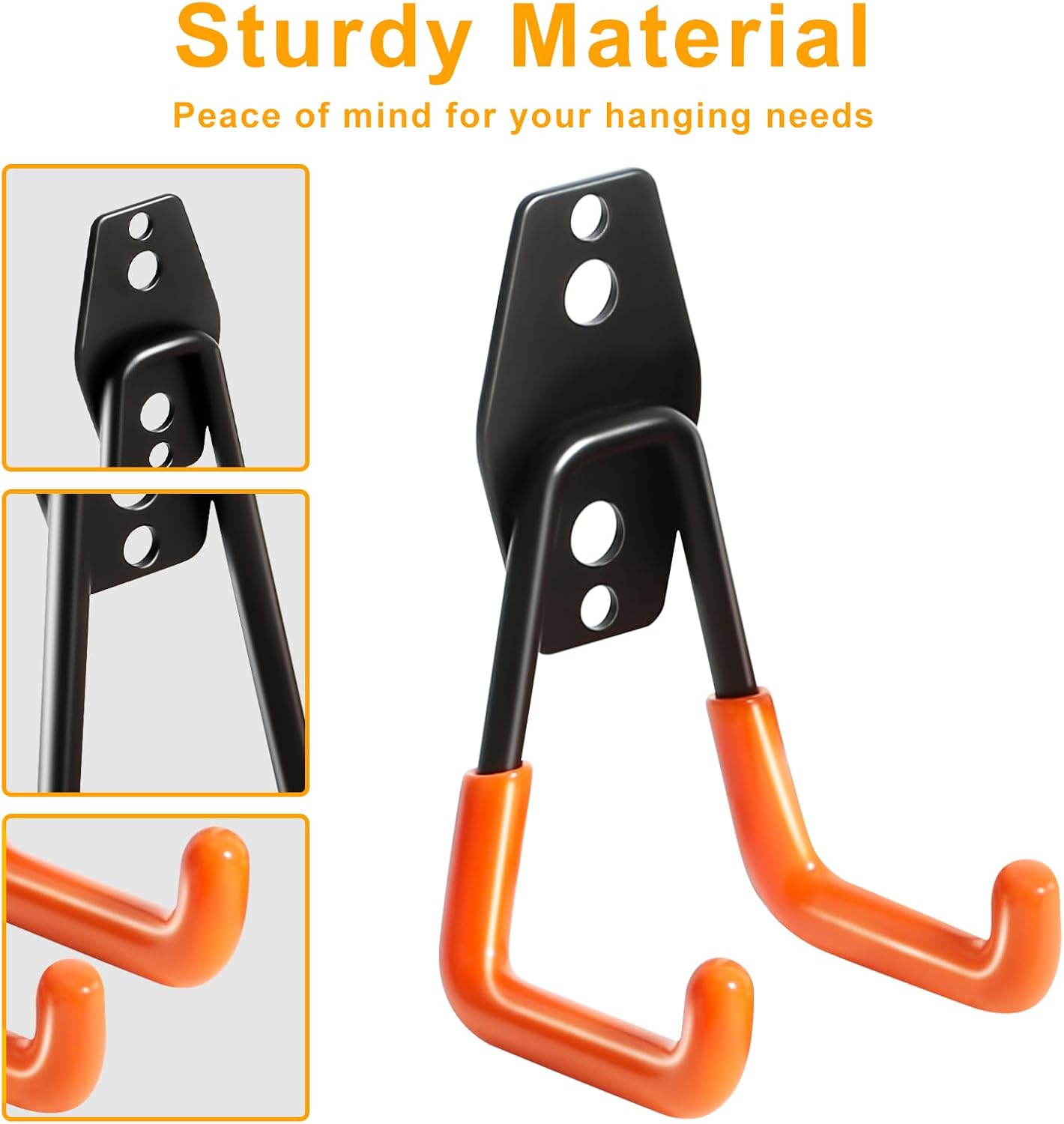 KURUI Heavy Duty Wall Hooks - 2 Pack Metal Garage Tool Organizer for Ladders, Hoses & More