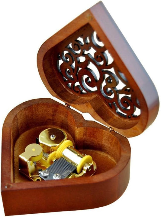 Heart Shape Vintage Wood Carved Music Box - Wind-Up Mechanism Gift for Christmas, Birthdays & Valentine's Day - 'Für Elise' Melody