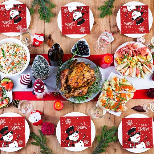 50 PCS Christmas Snowman Paper Napkins - Let It Snow Disposable Holiday Table Decor