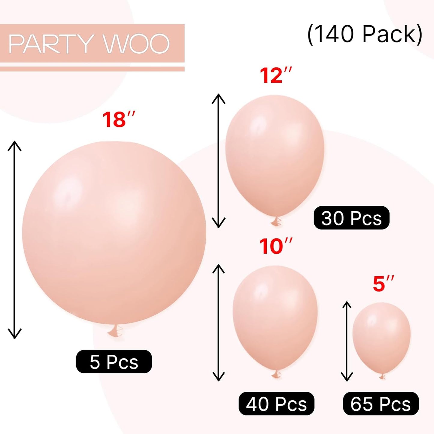 PartyWoo Baby Pink Balloon Arch Kit - 140pcs in 5-18 Inch Sizes | Perfect for Weddings & Baby Showers