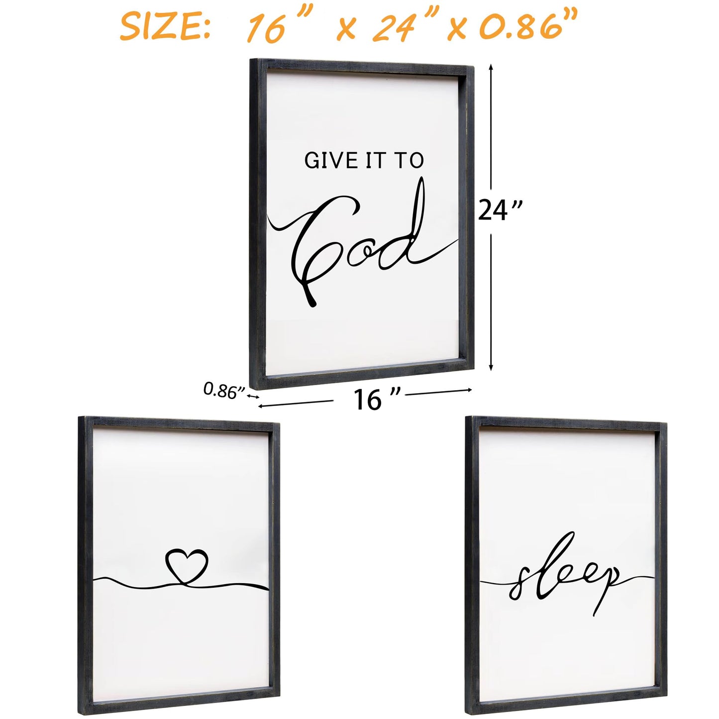 Set of 3 Framed Farmhouse Give it to God and Go to Sleep Signs Above Bed Wall Decors for Bedroom Wood Signs (Black, 16x24 inches)