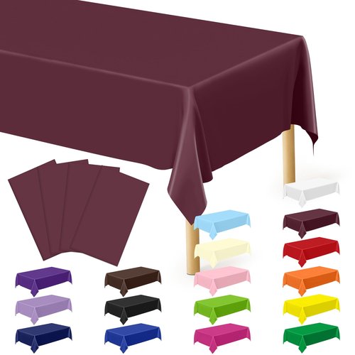 4 PCS Wine Table Cloth Rectangle Table, 54 x 108 Inches Waterproof Plastic Table Cloth Disposable, Picnic Table Cover for Baptism, Picnic, Restaurant, Wedding decor, Fits Rectangle and Round Tables