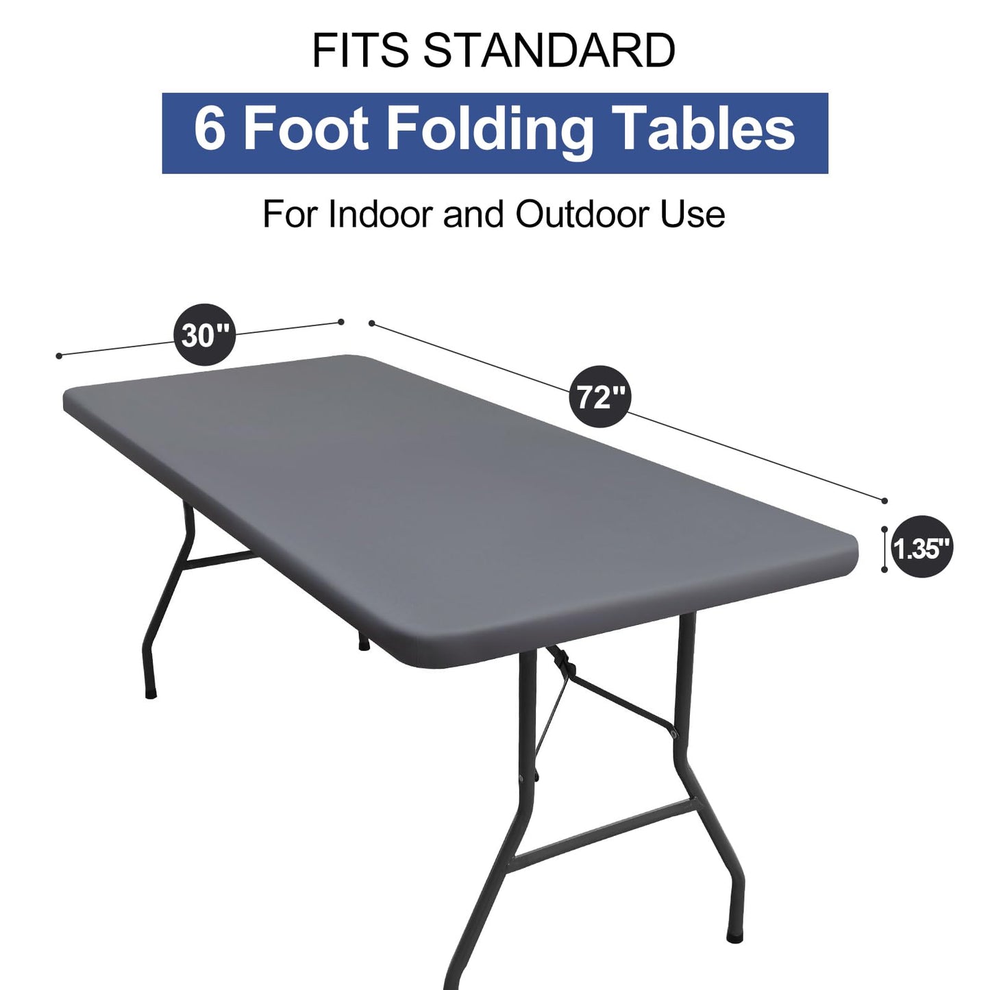 homing 2 Pack 6 Foot Rectangle Elastic Fitted Tablecloth, Waterproof Fabric Table Cover, Washable Polyester Table Cloth for Picnic, Camping, Outdoor (Grey, 30" x 72")