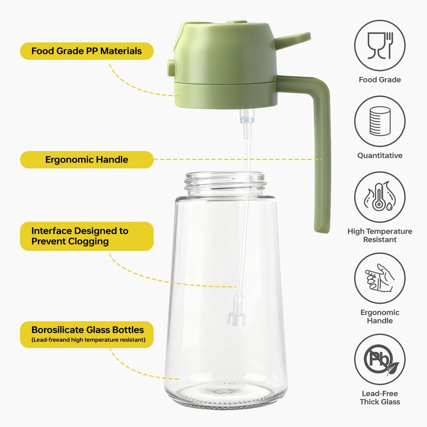 RMNJPW 2Pcs Glass Oil Sprayer for Cooking 16oz/470ml, Kitchen Gadget for Air Fryer, Salad, BBQ, Frying（Black+Green）