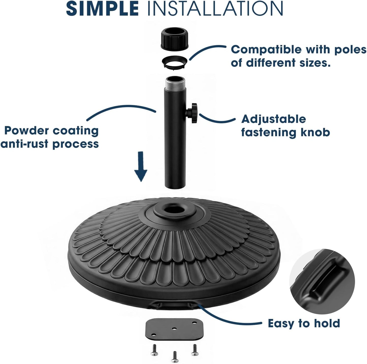 Wikiwiki 90 Lbs HDPE Round Patio Umbrella Base - Heavy-Duty Stand for 1.5-1.9in Poles | Black