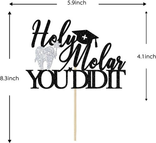 Holy Molar Cake Topper - Future Dentist Graduation Decor | Black Glitter Dental School Celebration