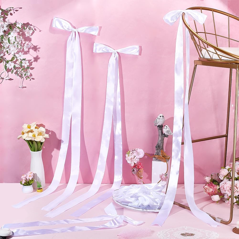 OLYCRAFT Large Ivory Satin Wedding Ribbon Bows - 50 Pcs Chair Decorations for Bridal Showers & Ceremonies | 9.8 x 45.3 Inch