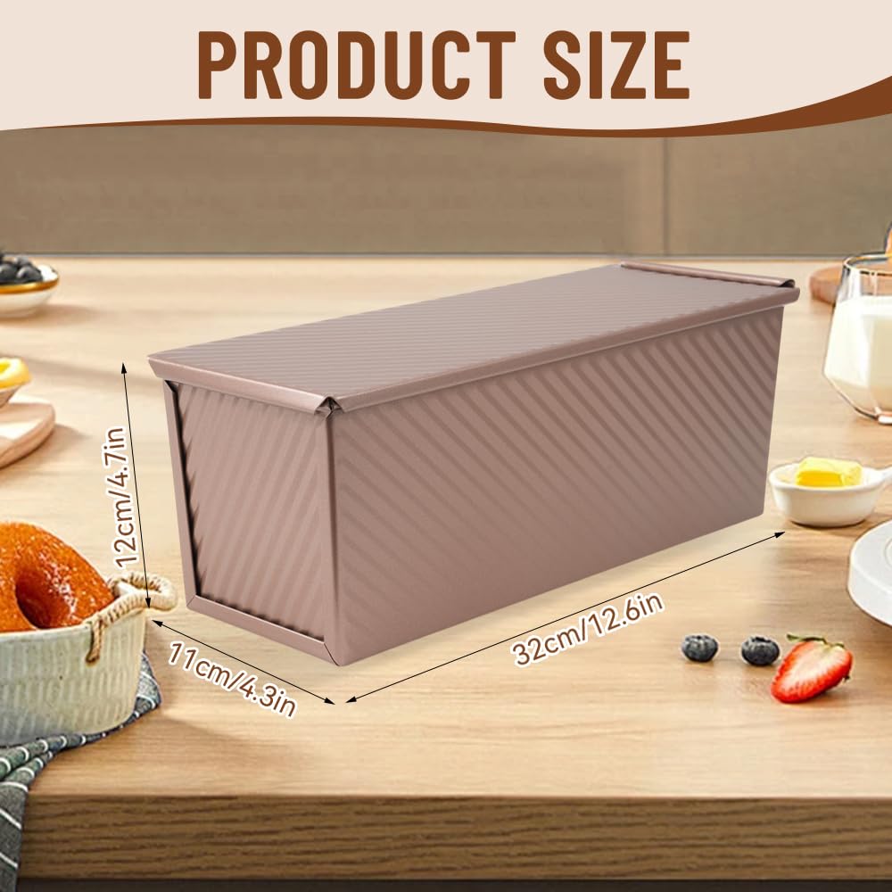 FDKYOEK Large Pullman Loaf Pan with Lid, 13 x 4 Inch 2 lbs Non-Stick Rectangle Bread Pan with Lid and Dough Scraper Cutter, Reusable Sourdough Loaf Pan for Homemade Bread & Toast, Rose Gold