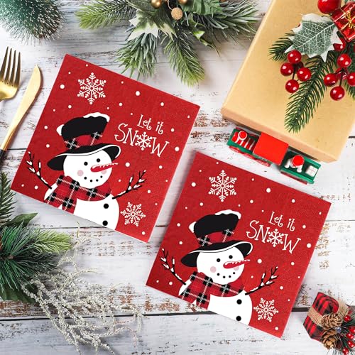 50 PCS Christmas Snowman Paper Napkins - Let It Snow Disposable Holiday Table Decor