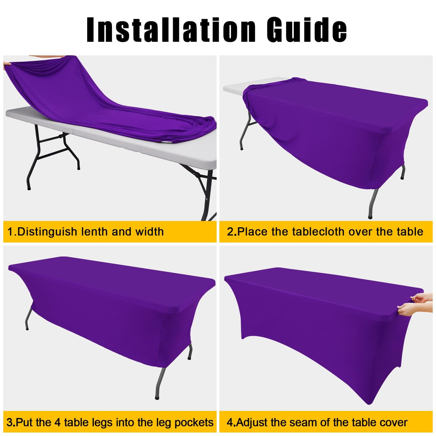 Smiry 2 Pack Spandex Table Cloth 8FT, Elastic Fitted Stretch Tablecloths for Rectangle Tables, Washable Table Cover for Outdoor, Wedding, Banquet & Parties (Purple, 96Lx30Wx30H Inch)