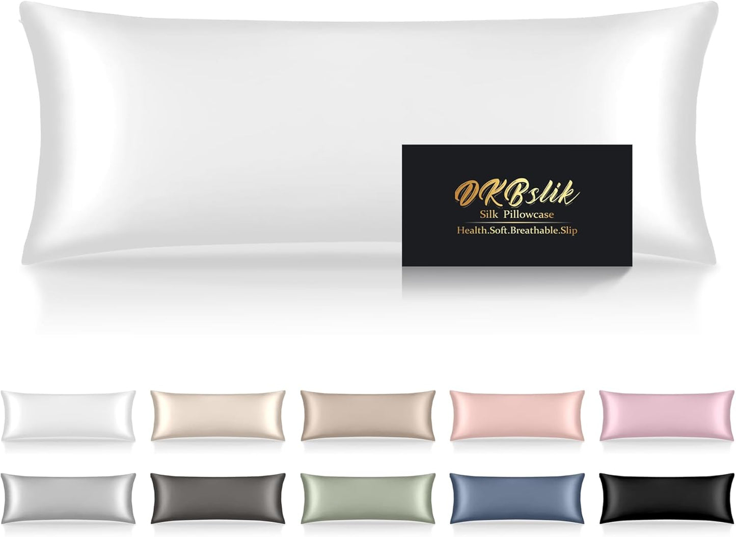 Mulberry Silk Body Pillow Case by Skiennix - Smooth, Cooling, Anti-Acne | 20x54 Inches, White