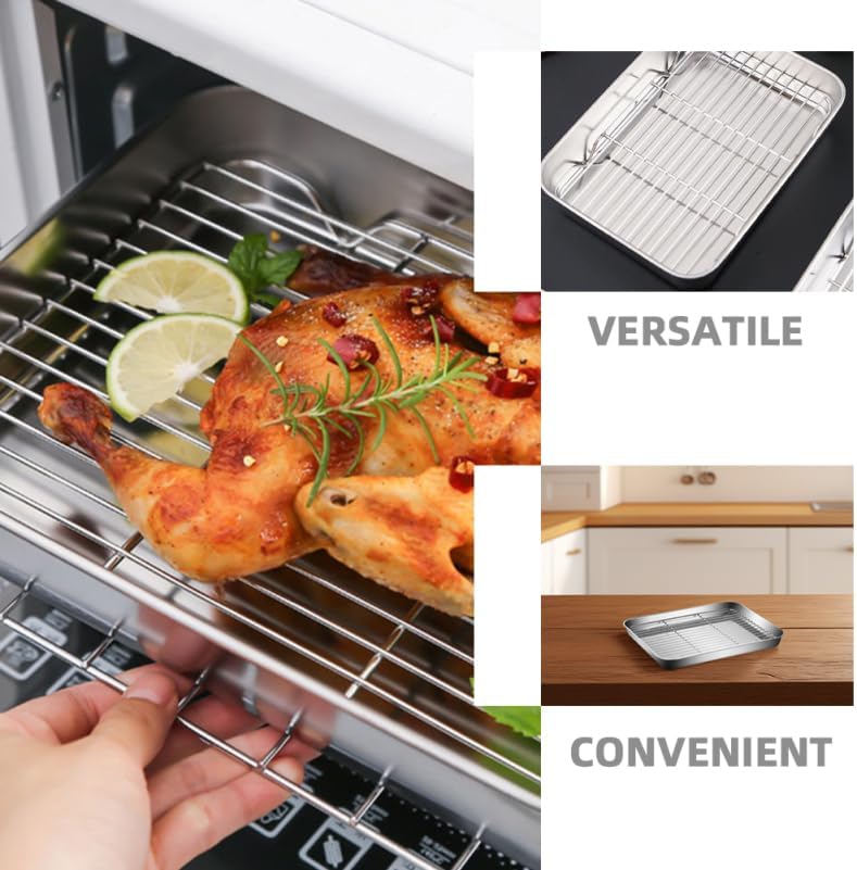 LALAFINA Nonstick Deep Baking Sheet with Wire Cooling Rack - 9.05" x 6.69" x 1.96" for Cooking & Grilling