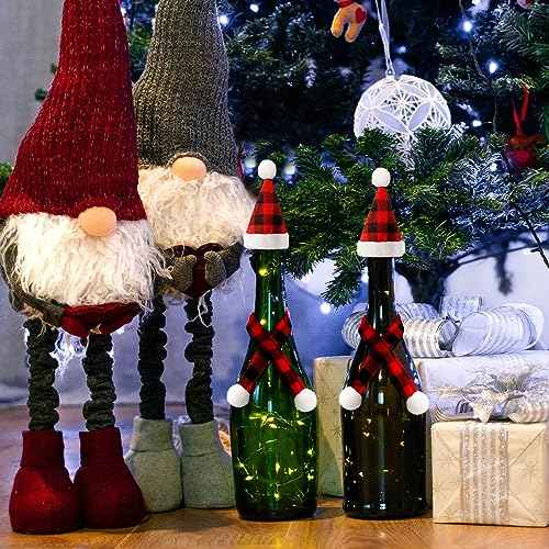 Bencailor 12 Pcs Mini Santa Hats for Crafts Small Christmas Wine Bottle Santa Hats Scarfs Tiny Snowman Hat for Xmas Ornaments Party (Red,Black,White)