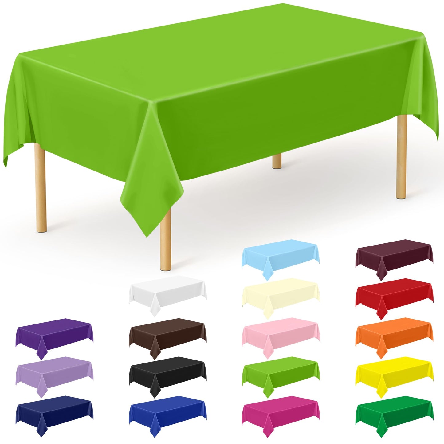 QZYL 12 PCS Bright Plastic Table Cover, 54 X 108 in Rectangle Disposable Table Cloth for Picnic, Light Green Plastic Tablecloth for Parties Weddings Graduation Birthday