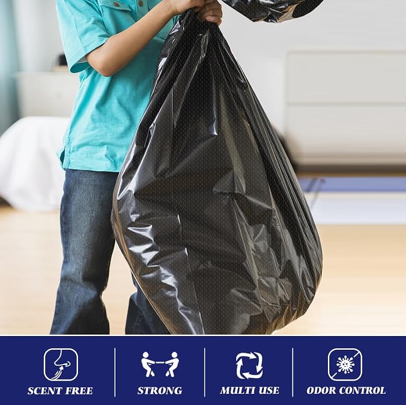 Teivio Large Black Trash Bags 55-60 Gallon - 160 Count Heavy Duty Garbage Bags - Variation of 160pcs-55 60 Gallon-Black