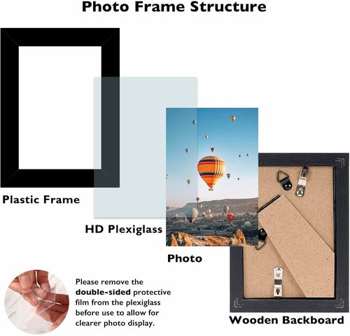 JCJMY 3.5x5 Picture Frame - Black Wall & Tabletop Display with Shatter-Resistant Plexiglass