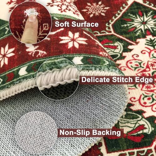 2x6 Red Christmas Hallway Runner Rug – Yamaziot, Non-Slip Backing, 100% Polyester