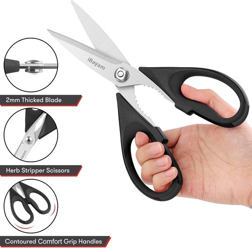 iBayam Heavy Duty Kitchen Shears - Stainless Steel Food & Meat Scissors with Soft Grip Handle