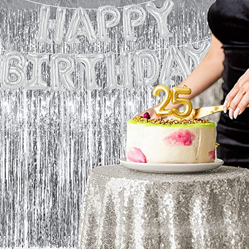 TONIFUL 3-Piece Silver Foil Tinsel Curtain Backdrop 3.28ft x 6.56ft – Photo Booth Fringe Decor
