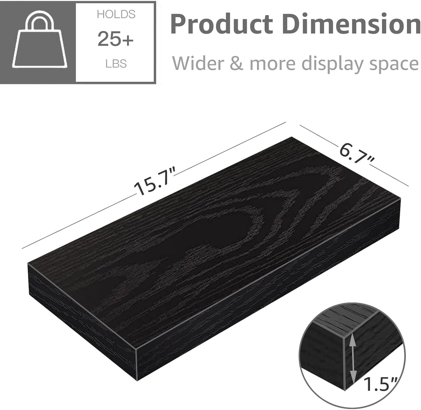 QEEIG Floating Shelves - Stylish Wall Storage for Bathroom, Bedroom & Kitchen | Set of 4, 16 Inch, Black
