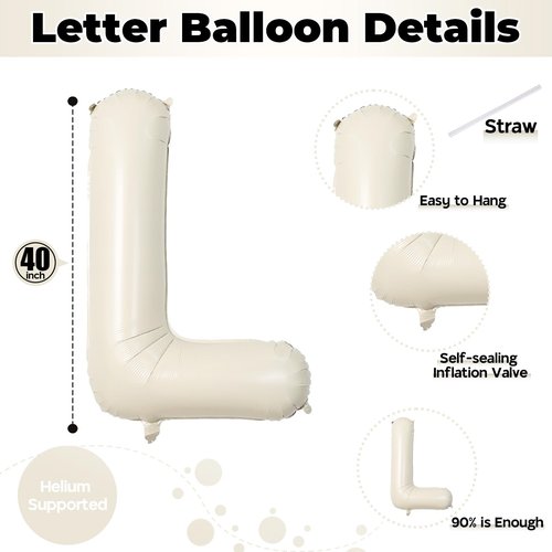 Cream Name Balloon Letters, Large Mylar Helium Alphabet L Custom Balloon Letter Beige Decor, 40 Inch Inflatable Sand White Letter L Foil Customize Balloons for Girls Birthday Party Decoration Supplies