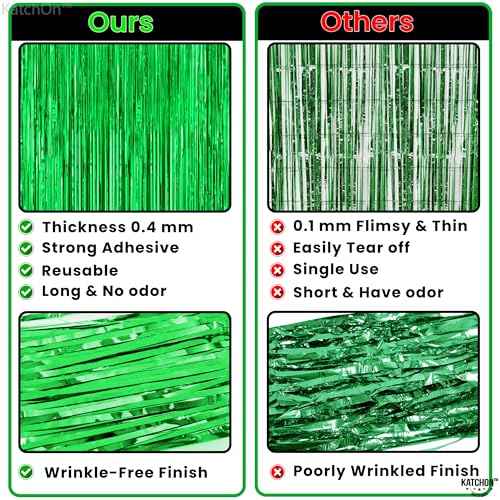 KatchOn, Green Streamers - Pack of 2 | Fringe Backdrop Curtain for Dinosaur Birthday | Halloween Decorations | Party Supplies for Green Birthday Decorations | Football, Jungle Party