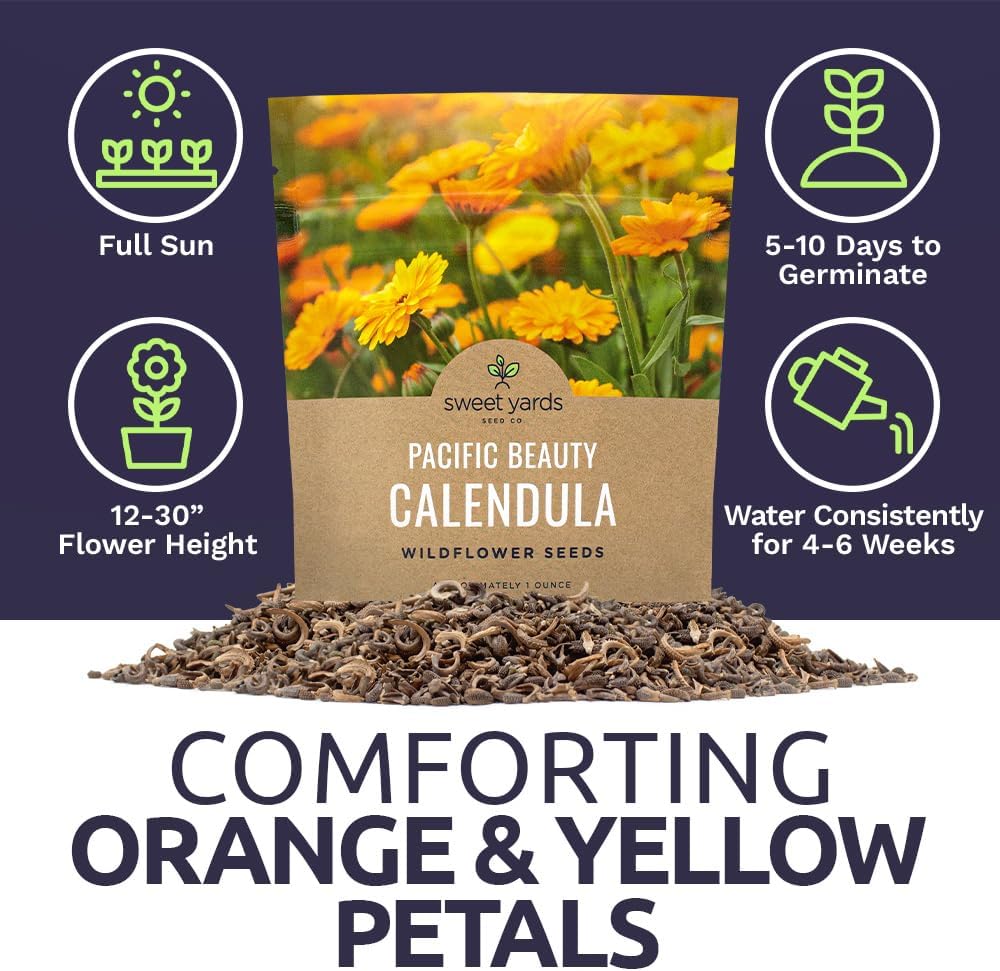 Pacific Beauty Mix Calendula Seeds - Extra Large Packet of 3,000+ Non-GMO Wildflower Seeds