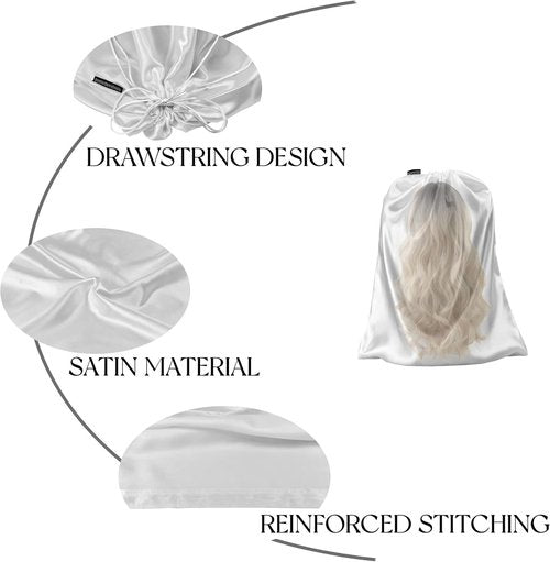 GONGKANGYUAN Satin Wig Bags - 12 Pcs Soft Silk Drawstring Pouches for Hair Extensions | White Storage Solution