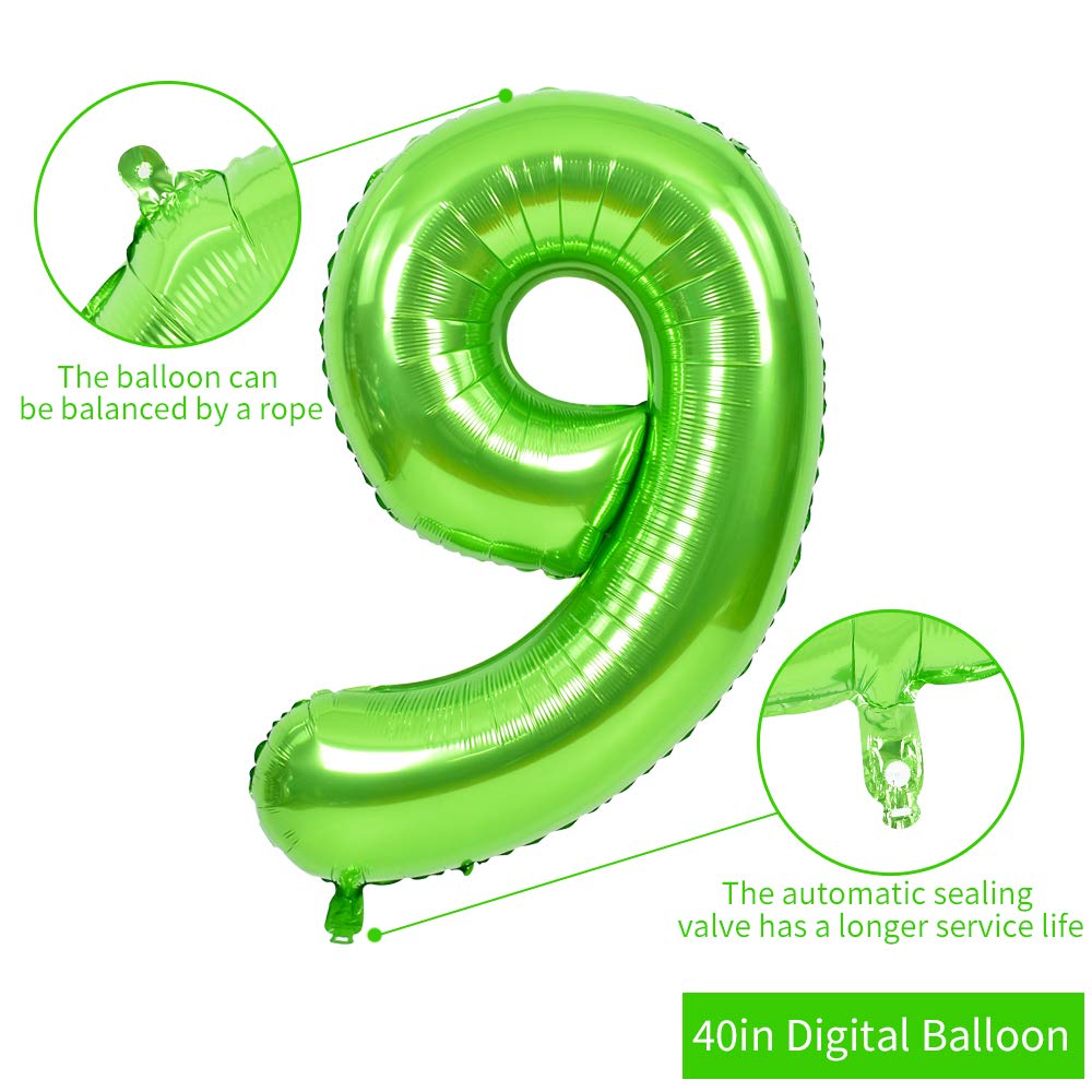 TONIFUL 40 Inch Large Green Numbers Balloons 0-9, Number 9 Digital 9 Helium Foil Mylar Big Number Balloons for 2026 Graduation New Year Eve Birthday Party Anniversary Supplies Decorations
