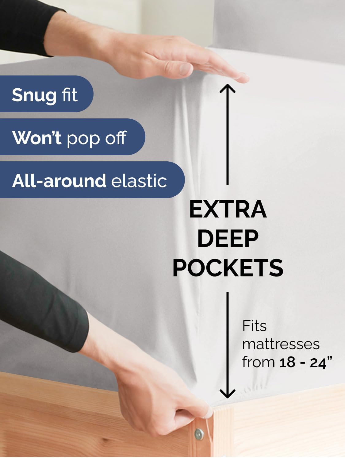 Skiennix Extra Deep Full Sheet Set | 6-Piece Breathable Cooling Bedding - Soft, Wrinkle-Free French Grey