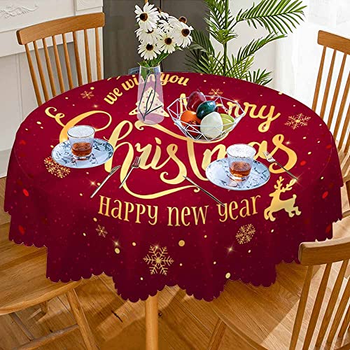 AOYEGO 60" Round Christmas Tablecloth with Snowflake Elk Pattern – Waterproof Holiday Linen