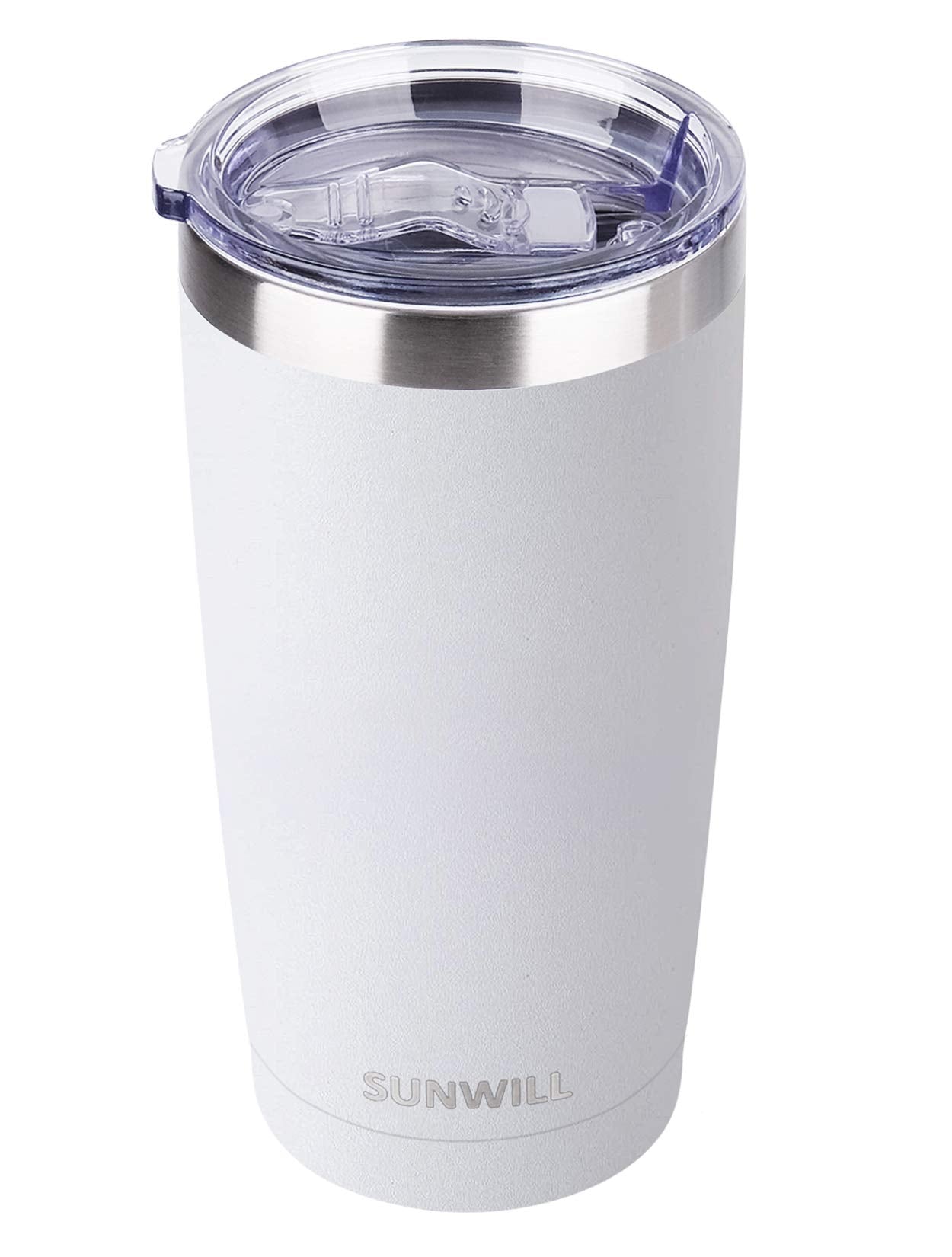 SUNWILL Travel Coffee Tumbler 20 oz, Insulated Mug with Lid, Stainless Steel Cup for Hot and Cold Drinks, Powder Coated White