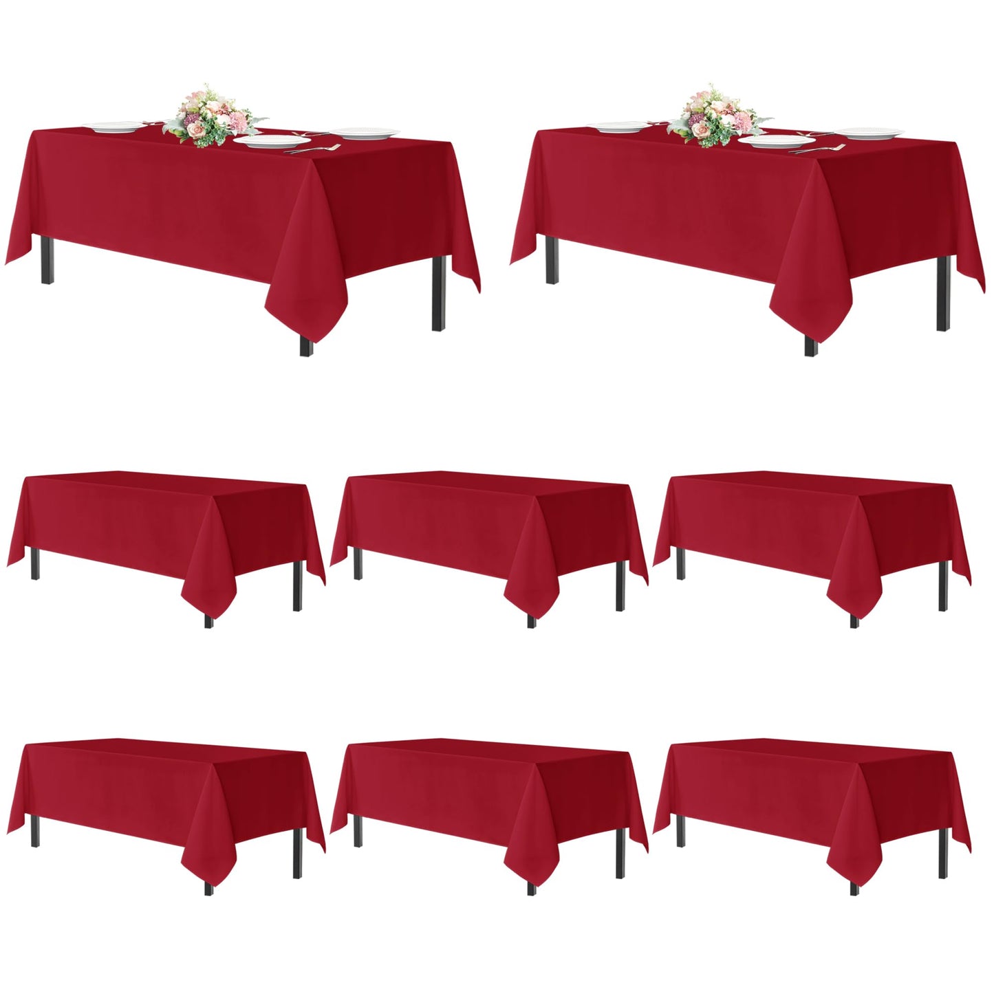sancua Red Tablecloths for 8 Foot Rectangle Tables, 8 Pack - Washable Polyester Fabric Table Cloth for Wedding Party, Birthday, Banquet Reception, 60x120 Inch