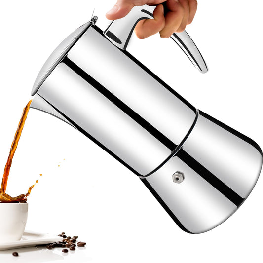 Vaolvpant No Coating 4 Cup Thickened 304 Stainless Steel Moka Pot Stovetop Espresso Maker Italian Coffee Machine 200ml 6.8oz Suitable for Gas Induction Stovetop Greca Coffee Maker Percolator