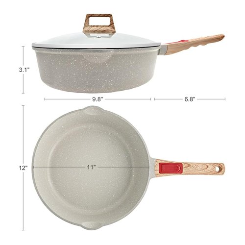 AIKENBBKK 12 Inch Frying Pans Nonstick with Lid, 5 Qt Large Deep Frying Pan Skillet with Cover, Non Stick Cooking Sauté Pan Compatible with All Stovetops, Detachable Handle, Oven Safe, PFOA PFOS Free