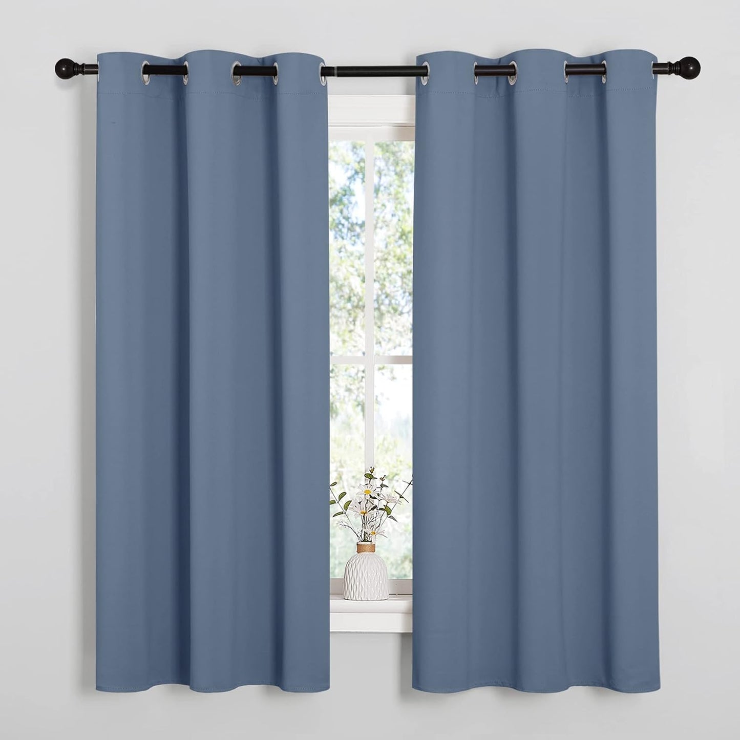 NICETOWN Thermal Insulated Blackout Curtain Panels - Solid Grommet Design, Stone Blue, 42" x 63" (1 Pair)
