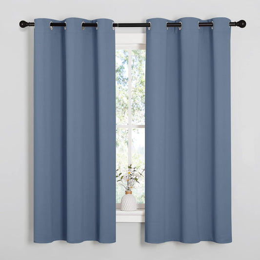 NICETOWN Thermal Insulated Blackout Curtain Panels - Solid Grommet Design, Stone Blue, 42" x 63" (1 Pair)