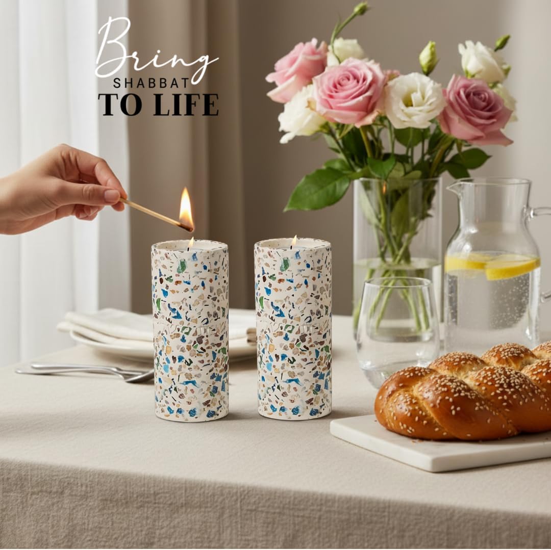 Suri Shabbat Candle Holder - Elegant Metal Candlesticks for Jewish Home Décor | Turquoise Design
