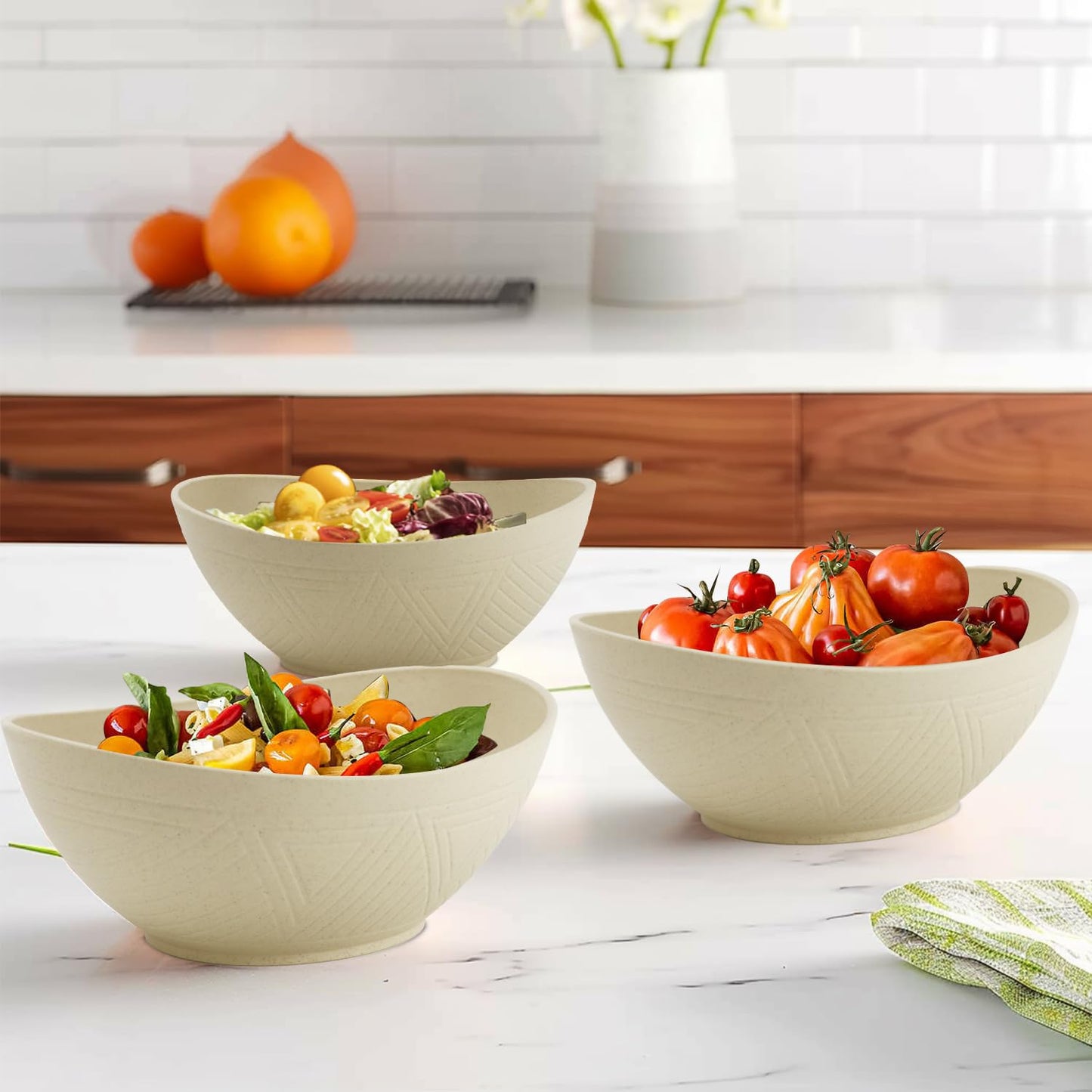BUSOKIP Large Bowls 65 OZ, Wheat Straw Bowls Set of 4, Unbreakable Salad Bowl, Microwave & Dishwasher Safe Big Bowl, Kitchen Serving Bowl for Salad, Cereal, Soup and Oatmeal (Beige)