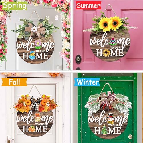 Interchangeable Seasonal Welcome Sign for Front Door with 4 Wreath Styles & 21 Icons