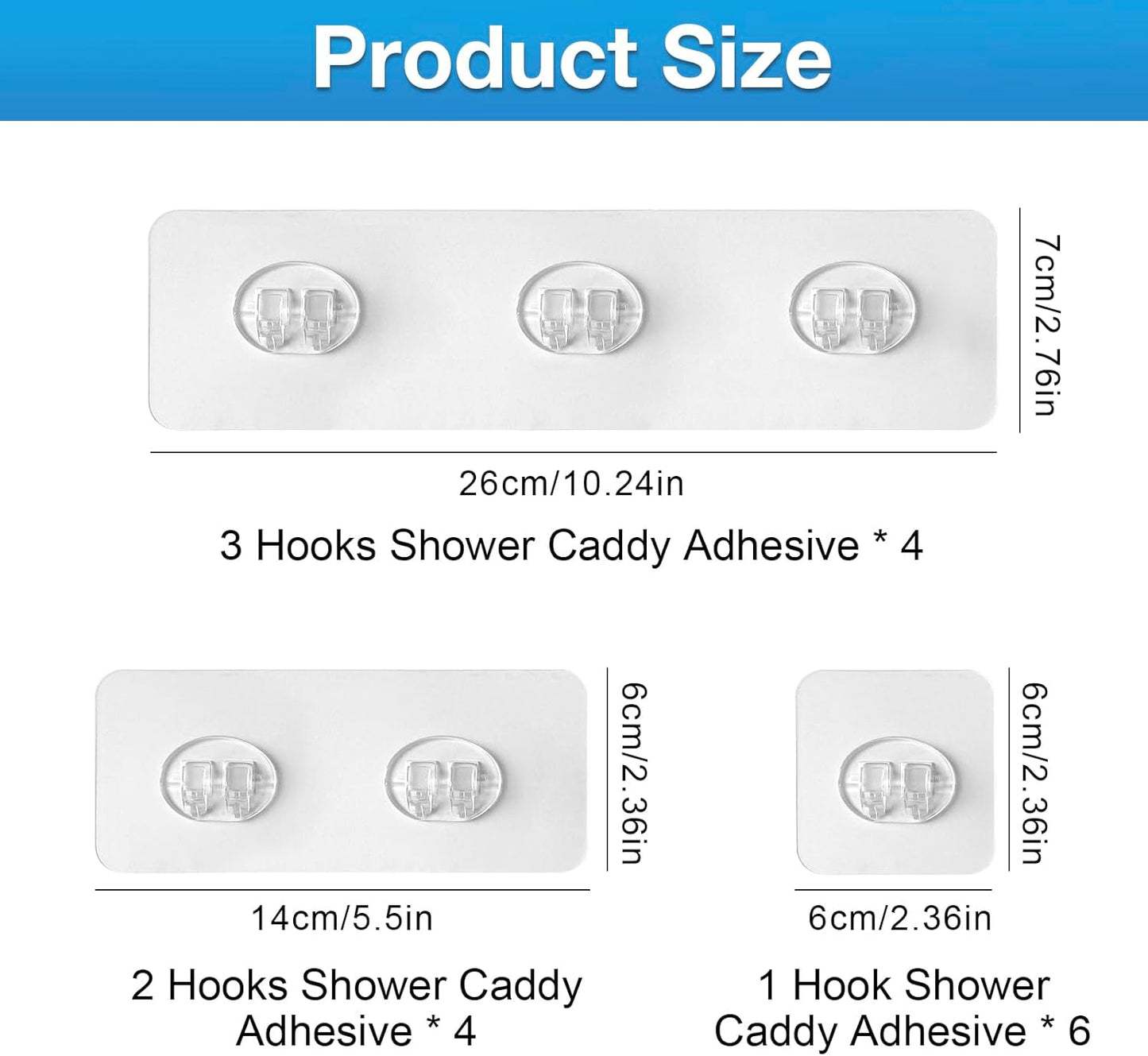 Skiennix Shower Caddy Adhesive Hooks - Strong Waterproof Adhesive for Organizers | 14 Pcs Mix Hooks