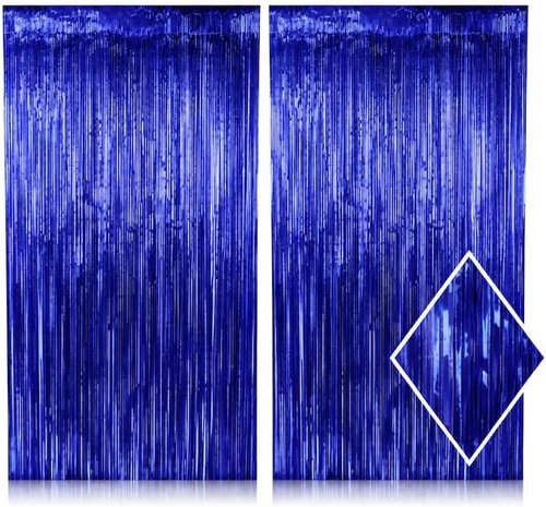 Dark Blue Metallic Foil Fringe Curtain Backdrop by [Brand Name] - 3.2ft x 6.4ft Party Decoration for Birthdays, Weddings & More