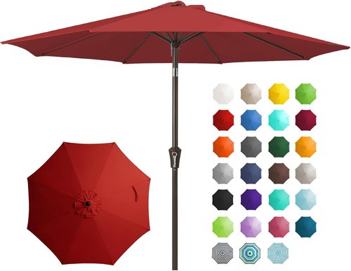 JEAREY 9FT Outdoor Patio Umbrella - Push Button Tilt & Crank | UV Protection, Waterproof, Red